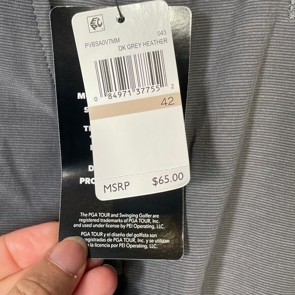 PGA Tour Men's Flat-Front 4-Way Stretch 9" Shorts DK grey Heather, 42 - Picture 2 of 7